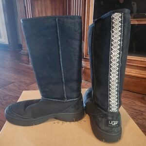 UGG Black Winter Boots with Patterned Trim